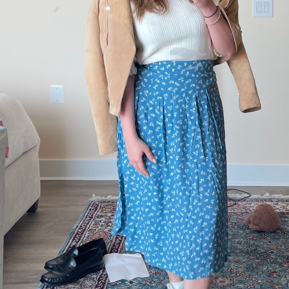 Sèzane flower blue & white midi skirt - 36
